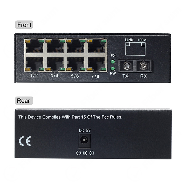 8x 10/100Base-TX To 100Base-FX 1550nm 80km Dual SC Fiber Optic Swtich | FC-FA108-15S80